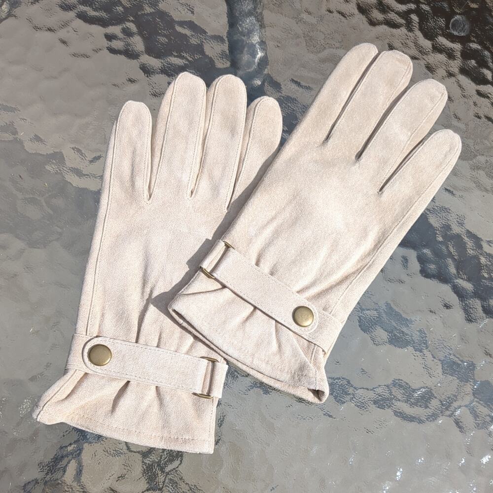 Vintage Lizden Suede crème/beige lined gloves size medium